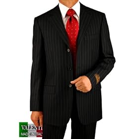 Italian Men Suits By Valenti Made in Italy Super 150's Worsted Cool Wool Complete Suit with Three Button Canvas Front Chest Jacket and Pants Black Chalk Stripe Pinstripe