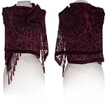 TEMPER Silk Blend Velvet Burnout Shawl (BURG), Burgendy, MG23-067L