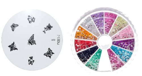 MoYou Nail Art Image Plate A52+ Rhinestone Pack-1200 premium quality Gemstones with 12 dif Preisvergleich
