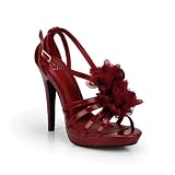 Floral Open Toe High Heels T-Strap Sandal Dark Red