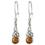 Certified Genuine Honey Amber and Sterling Silver Small Celtic Earrings