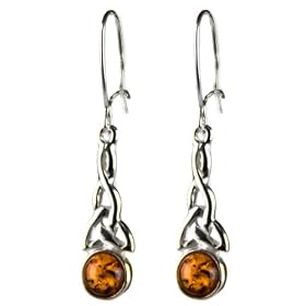 Honey Amber and Sterling Silver Small Celtic Earrings