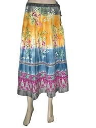 New Fashion Designer Skirt Yellow with Multi Colored Floral Print Cotton Circular Long Sequin Skirt 32"