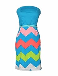 Strapless Belted Chevron Print Cotton/Spandex  Dress