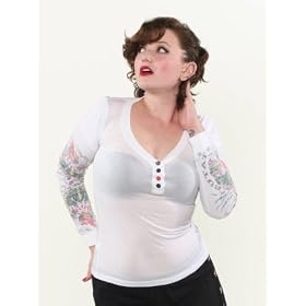 Buy Anama Clothing White twofer look tattoo V Neck Top Small - Large by Anama