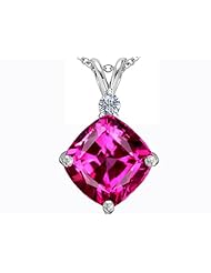 Original Star K (tm) Large 12mm Cushion Cut Created Pink Sapphire Pendant in 925 Sterling Silver
