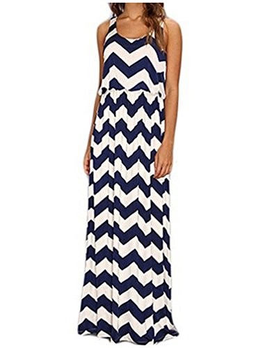 OURS Women's Fashion Sleeveless Striped Wavy Pattern Sexy Party Long Dress Gown