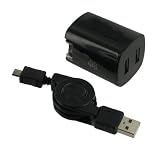 Dual USB Travel Wall Charger with folding blade & Micro USB Retractable Cable For Samsung Fascinate (Galaxy S)