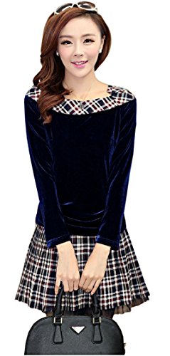 ワンピース ベルベット ベロア チェック タータンチェック 格子 デート スウィート カジュアル キュート エレガンス レディース 秋物 冬物 可愛いスカーフ付き R532