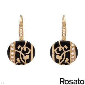 ROSATO Made in Italy Attractive Earrings With Cubic zirconia Black Enamel and 14K/925 Gold plated Silver. Total item weight 6.1g Length 25mm