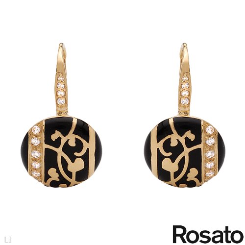 ROSATO Made in Italy Attractive Earrings With Cubic zirconia Black Enamel and 14K/925 Gold plated Silver. Total item weight 6.1g Length 25mm