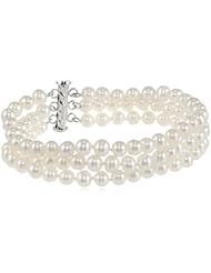 Sterling Silver 3-Strand White A Grade 5.5-6mm Freshwater Cultured Pearl Bracelet, 8"