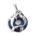 Sterling Silver Sea Mermaid and Dolphin on Blue Sodalite Pendant