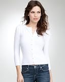 bebe Puff Sleeve Rhinestone Button Cardigan