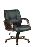 Kitchen & Housewares : Office Star WD53613 Cherry Wood Finish Deluxe Series Leather Mid-Back Swivel Chair