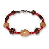 Handmade Olive Wood Mixed Beaded Bracelet with Brown and Red Wooden Beads