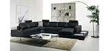 T35 Modern Black Sectional Sofa with 3 Headrests
