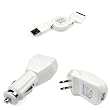 DB Premium iPhone 3G, Nano 4th Generation, iPod Touch 2nd Generation 3-in-1 USB Data and Charging Kit - Retractable USB Cable + USB Home / Wall / Travel Charger + USB Car / Auto Charger - White
