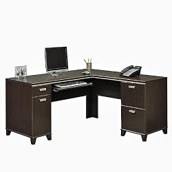 Bush Furniture Tuxedo L-Shaped Wood Computer Desk in Mocha Cherry Low Price