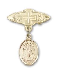 14kt Gold Baby Badge with St. Ann Charm and Badge Pin with Cross
