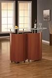 Global Furniture USA Steven Home Mobile Cherry Bar Cabinet with Glass Top