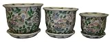 Porcelain pots / planters set of 3 - hand painted Mandarin ducks (lovebirds) design
