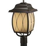 Progress Lighting P5498-20STR One-Light Cfl Post Lantern Featuring Antique Distressed Glass and Photocell, Antique Bronze