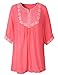 Lanmo Women Linen Shirts Embroidered Tunic Peasant Tops