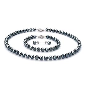 PearlsOnly Black 6.5-7mm AA Japanese Akoya Pearl Set: PearlsOnly: Jewelry
