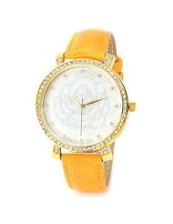 Stylish Flower Pattern Quartz Watch Wristwatch Timepiece w Rhinestones f Lady Women Girls - Orange SWWT4-290202
