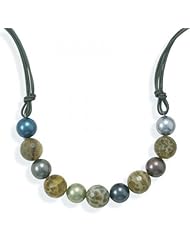MMA Silver - 17 inch+2 inch Leather and Agate Necklace