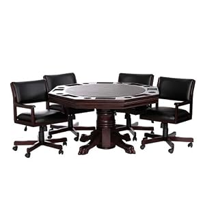 The Level Best 54in Oak 3-in-1 Bumper Pool Table, Poker, Table Top with 4 Swivel Chairs... by 