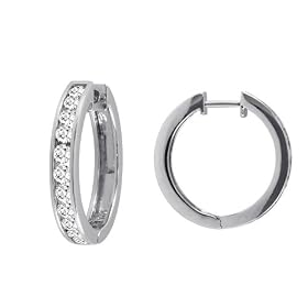 14k White Gold Channel-Set Diamond Hoop Earrings (1 cttw, H-I Color, I1-I2... by