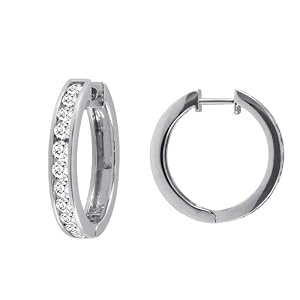 10k White Gold Channel-Set Diamond Hoop Earrings (1 cttw, H-I Color, I2-I3... by