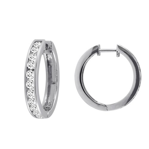 10k White or Yellow Gold Channel-Set Diamond Hoop Earrings (1 cttw, H-I Color, I2-I3 Clarity)