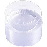 Party Essentials Deluxe Quality Hard Plastic 70 Count Round Party/Dessert Plates, 6-Inch, Clear