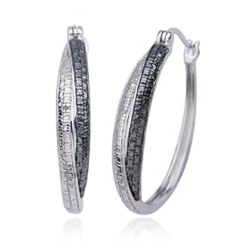 Sterling Silver Black and White Diamond Accent Hoop Earrings