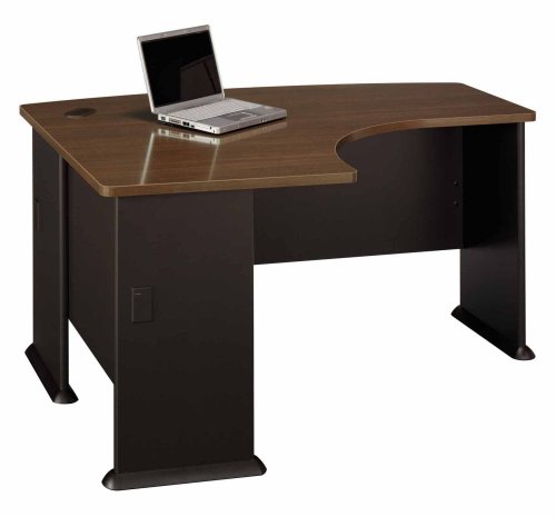 Sienna Walnut and Bronze Left LBow Front Desk Shell Sienna Walnut Top/Bronze Base