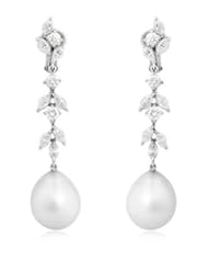 Diamond & Pearl 18k White Gold Dangle Earrings