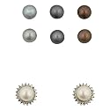 Sterling Silver Interchangeable 8-9mm Chocolate, White, Grey & Black Freshwater Cultured Pearl Floral Stud Earring Set