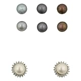 Sterling Silver Interchangeable 8-9mm Chocolate, White, Gray & Black Freshwater Cultured Pearl Floral Stud Earring Set