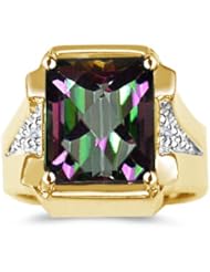 0.02 Cts Diamond & 5.89 Cts Mystic Fire Topaz Ring in 14K Two Tone Gold