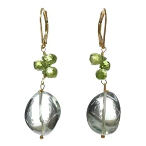 Gold-Filled Green Amethyst and Faceted Peridot Teardrop Dangle Earrings