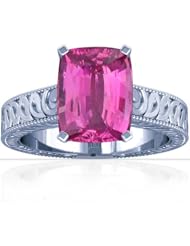 14K White Gold Cushion Cut Pink Sapphire Solitaire Ring