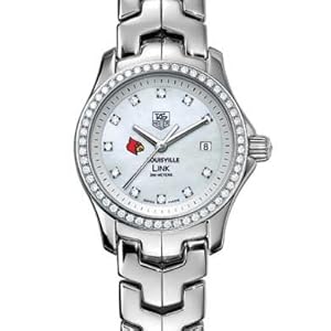 University of Louisville Women's TAG Heuer Link Watch with Mother of Pearl Diamond Dial and Diamond Bezel