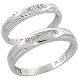 10k White Gold 2-Piece His (4.5mm) & Hers (3.5mm) Diamond Wedding Band Set, w/ 0.10 Carat Brilliant Cut Diamonds; (Ladies Size 5 to10; Mens Size 8 to 14)
