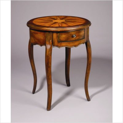Single Drawer Round Table in Medium Brown Single Drawer Round Table in Medium Brown