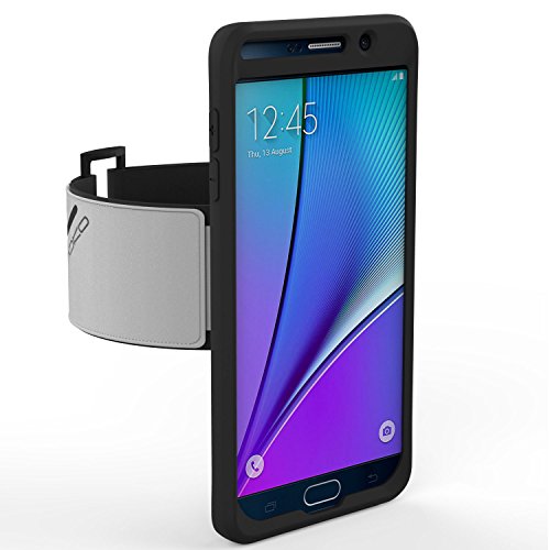 Galaxy Note 5 Armband, MoKo Silicone Armband for Samsung Galaxy Note 5 5.7 Inch 2015 release - Key Holder Slot, well-rounded protection, Perfect Earphone Connection while Workout Running, BLACK