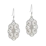 Victorian Sterling Silver Filigree Vine Swirl Flower Dangle Hook Earrings