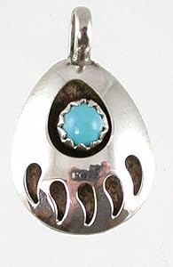 Southwestern Native American Handcrafted Bear Paw Pendant in Turquoise and Sterling Silver, #9497